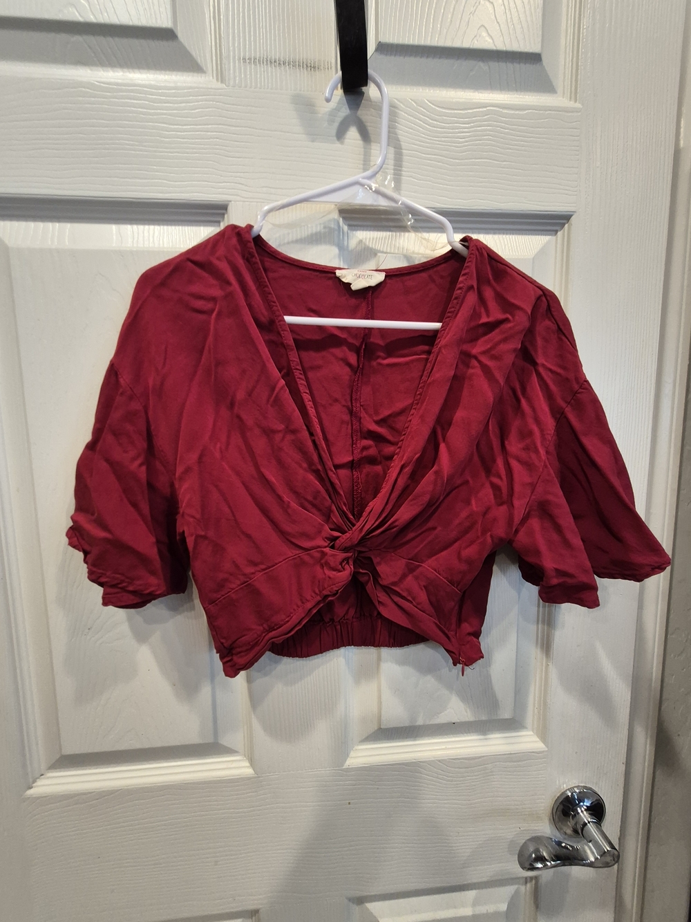 5/25 Chocolate Knot-Front Cropped Top - Wine